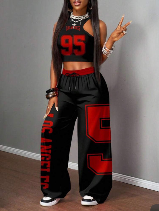 Slaydiva 2pcs/Set Women Casual Street Style Tight Camisole And Loose Pants Suit, Suitable For Street Wear